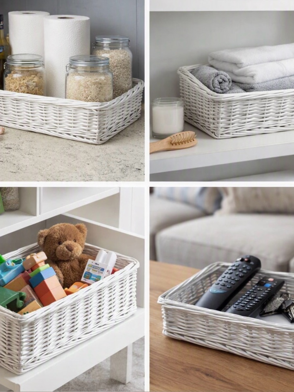 Set of Two White Wicker Storage Baskets - Versatile Home Accents Organizer